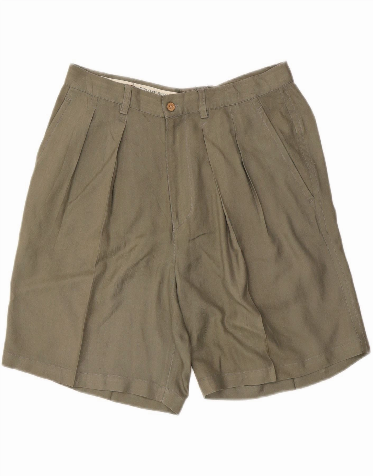 TOMMY HILFIGER Mens Relaxed Fit Pegged Chino Shorts W34 Large  Khaki Silk Comfy Stretch Classic Style