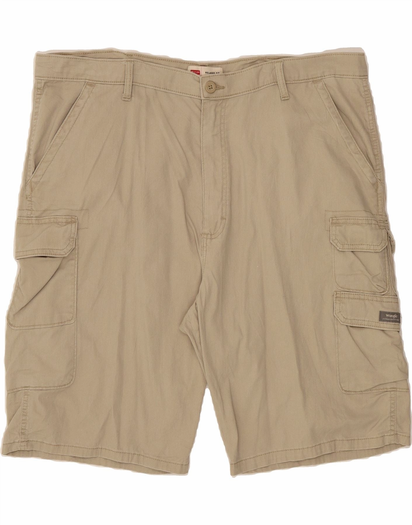 WRANGLER Mens Relaxed Fit Cargo Shorts W42 2XL Beige Cotton Snag Free Fabric No Pinch