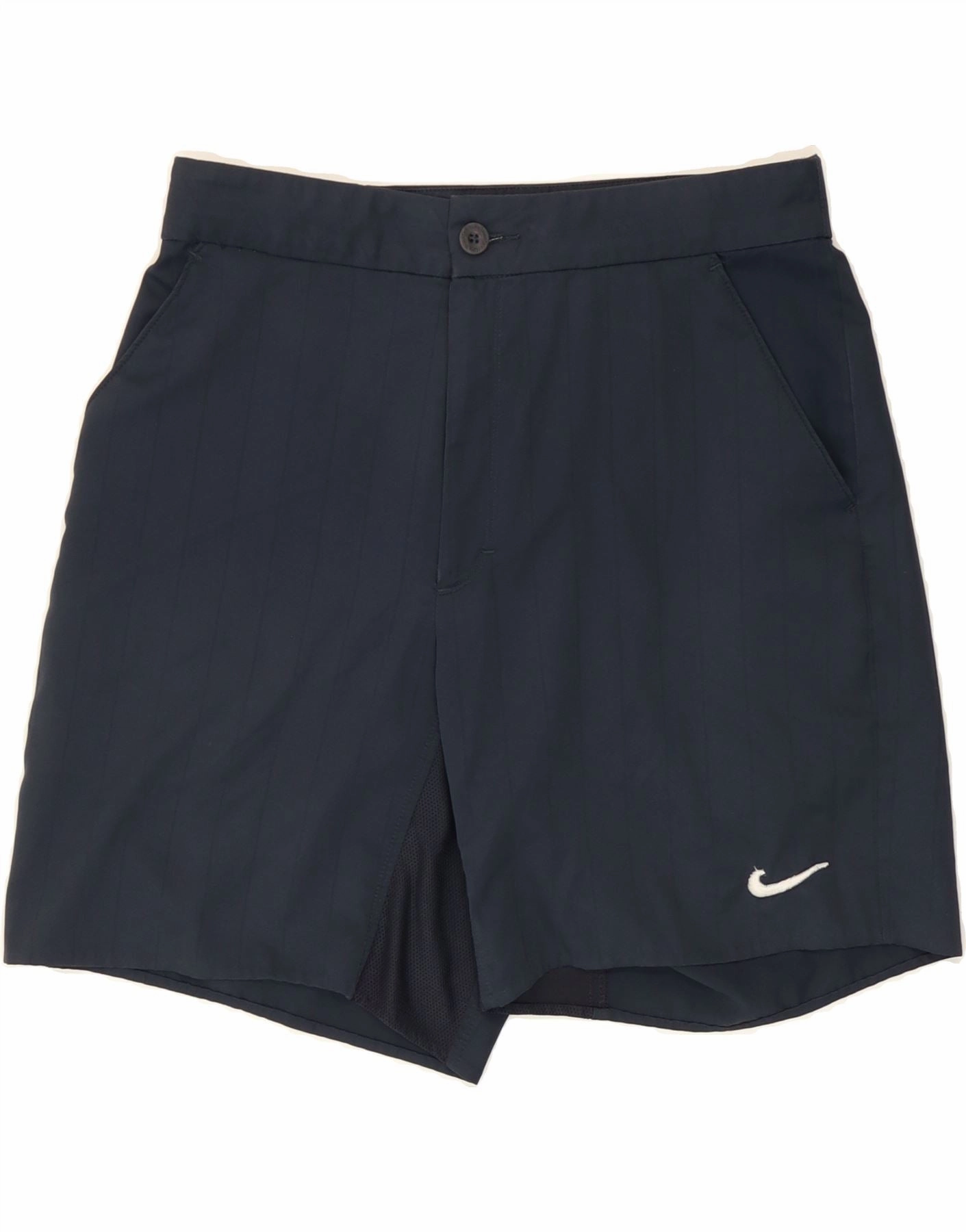 NIKE Mens Chino Shorts Medium W30 Navy Blue Pinstripe Polyester factory work
