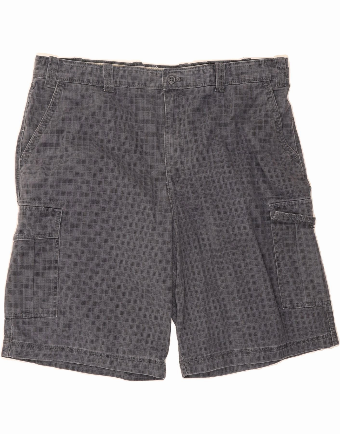 IZOD Mens Cargo Shorts W42 2XL Grey Check Cotton Comfort Stretch
