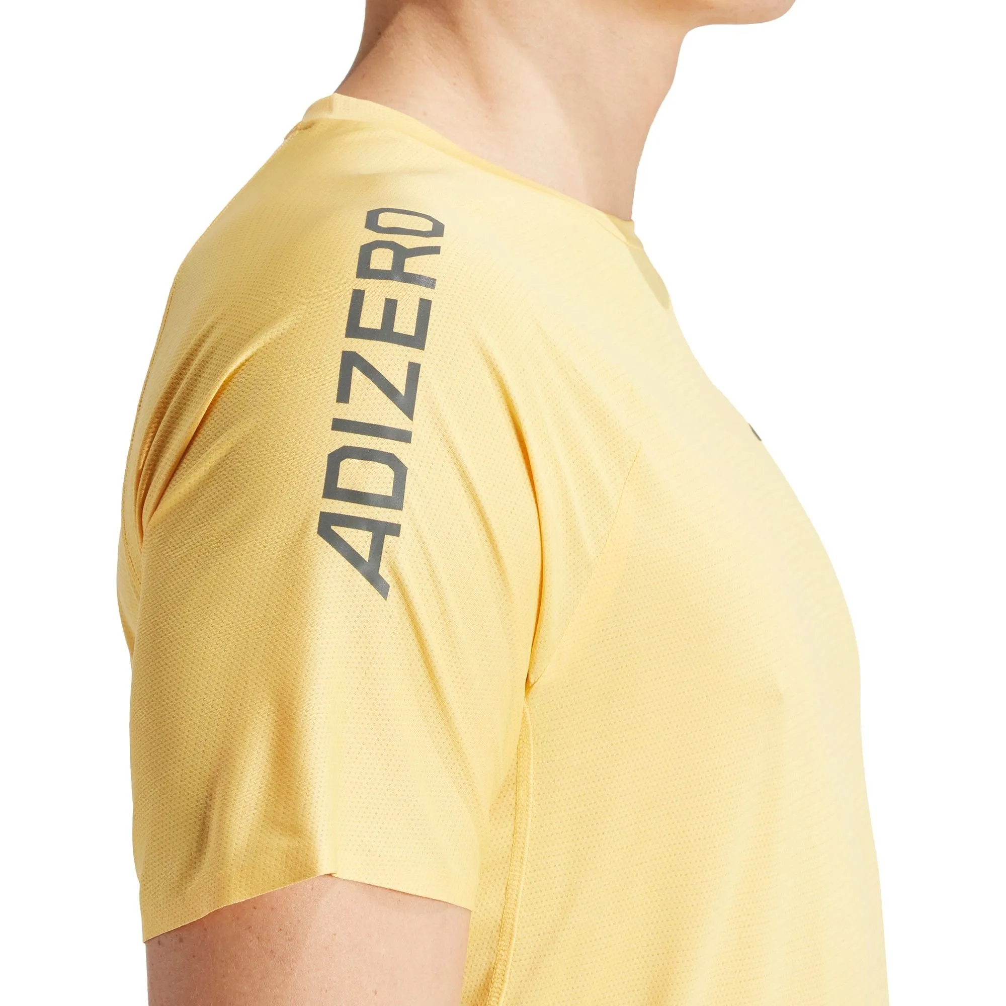 Day-to-Night Look Casual Choice Wear adidas Adizero Short Sleeve Mens Running Top - Yellow
