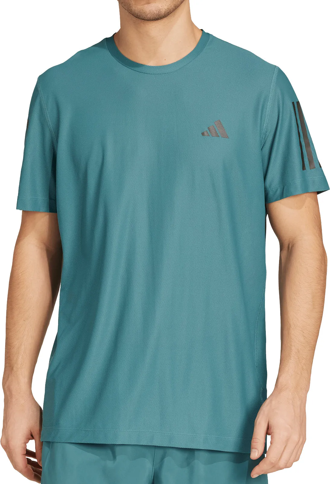 adidas Own The Run Short Sleeve Mens Running Top - Green Chic Comfort Wear Ruffled edges