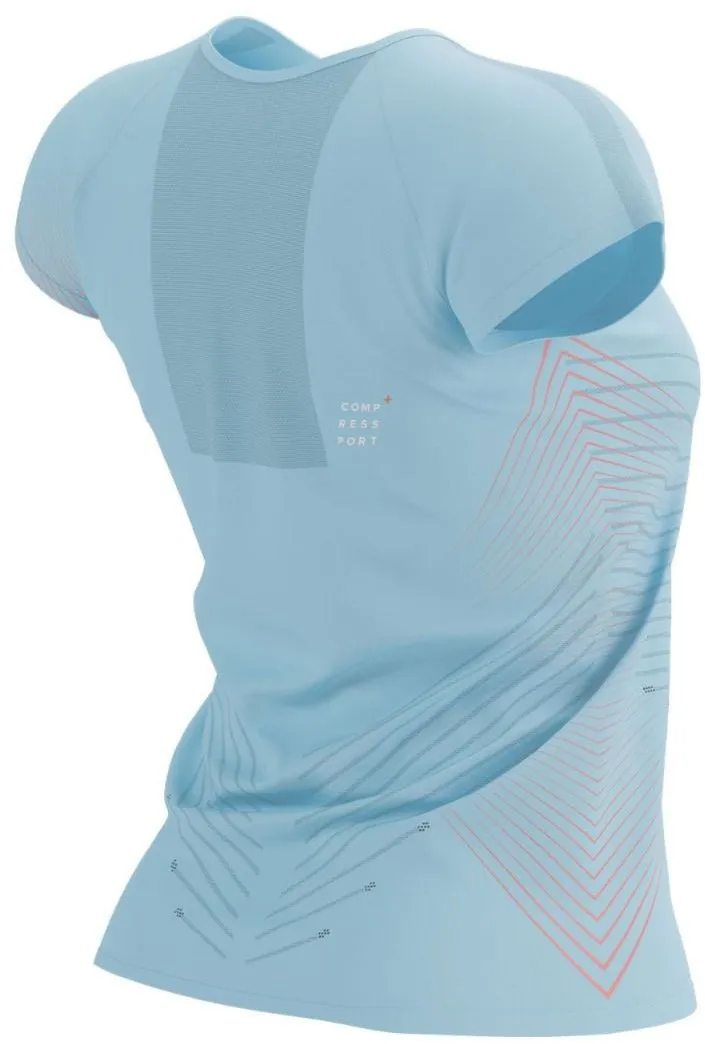 Recycled Polyester Thread Stretchable Collar Band Compressport Performance Short Sleeve Womens Running Top - Blue
