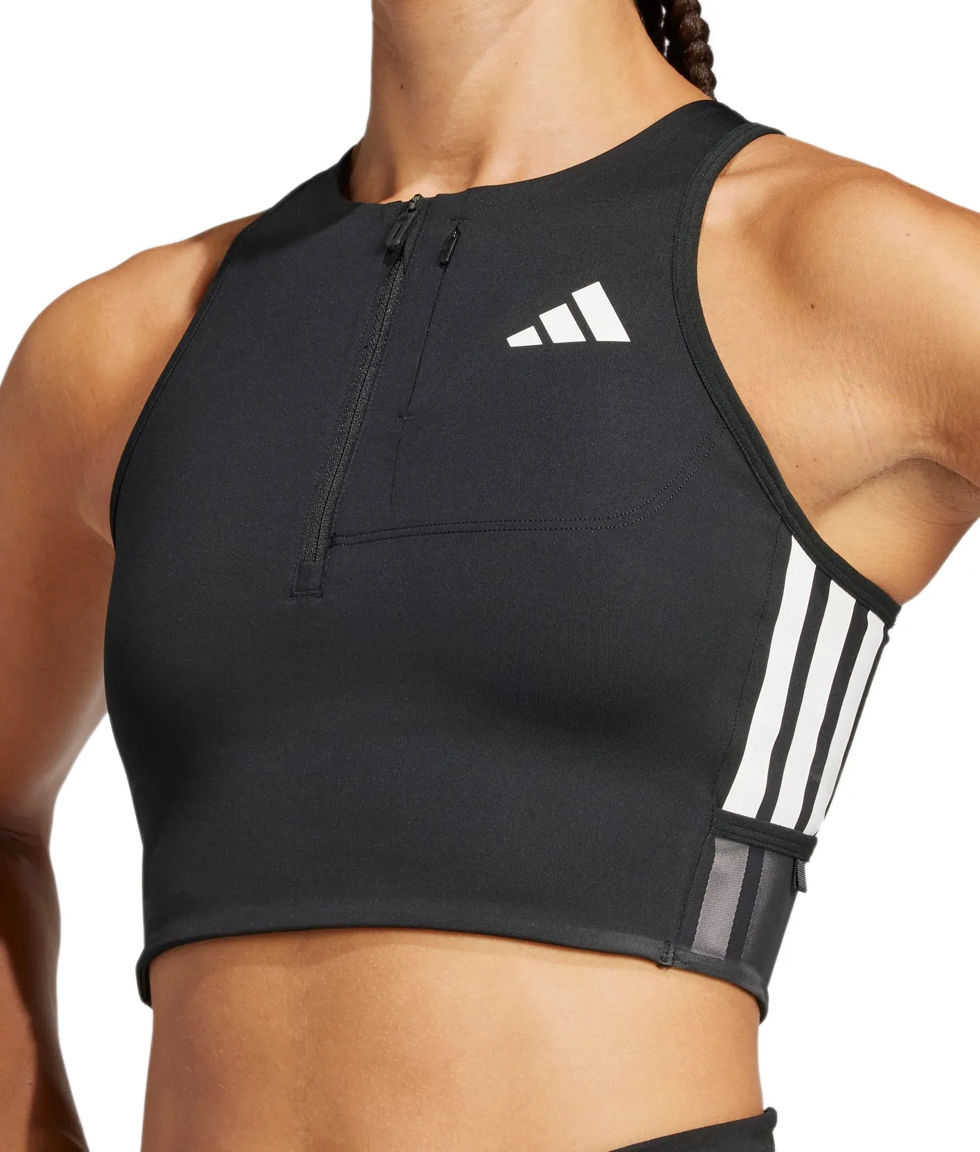 adidas Adizero Gel Pocket Womens Running Crop Top - Black UV Protection Fabric