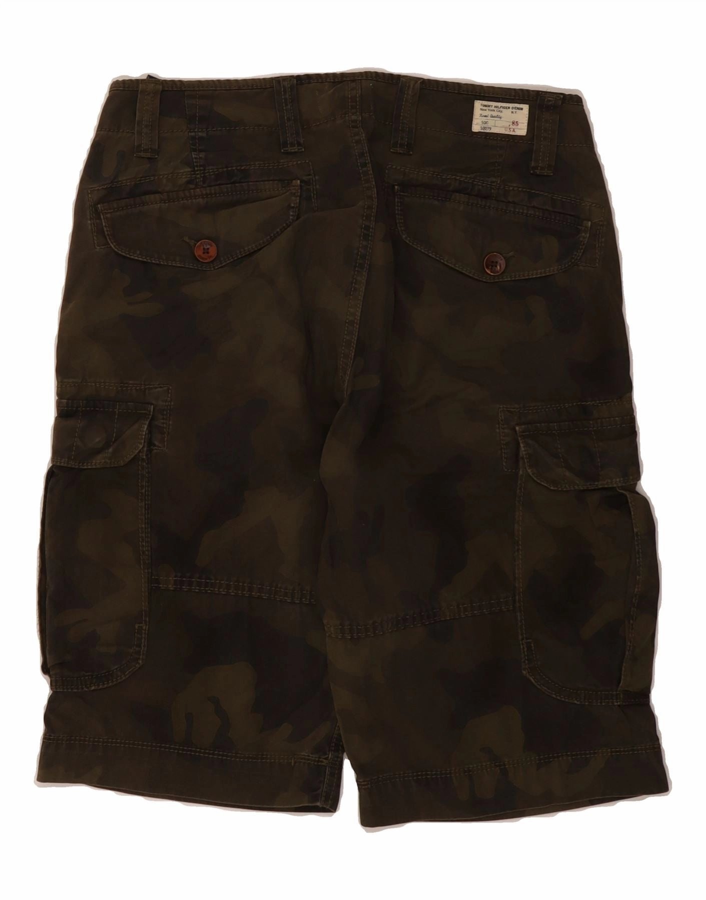 TOMMY HILFIGER Mens Cargo Shorts W31 Medium  Brown Camouflage Cotton Wrinkle resistant fabric factory work