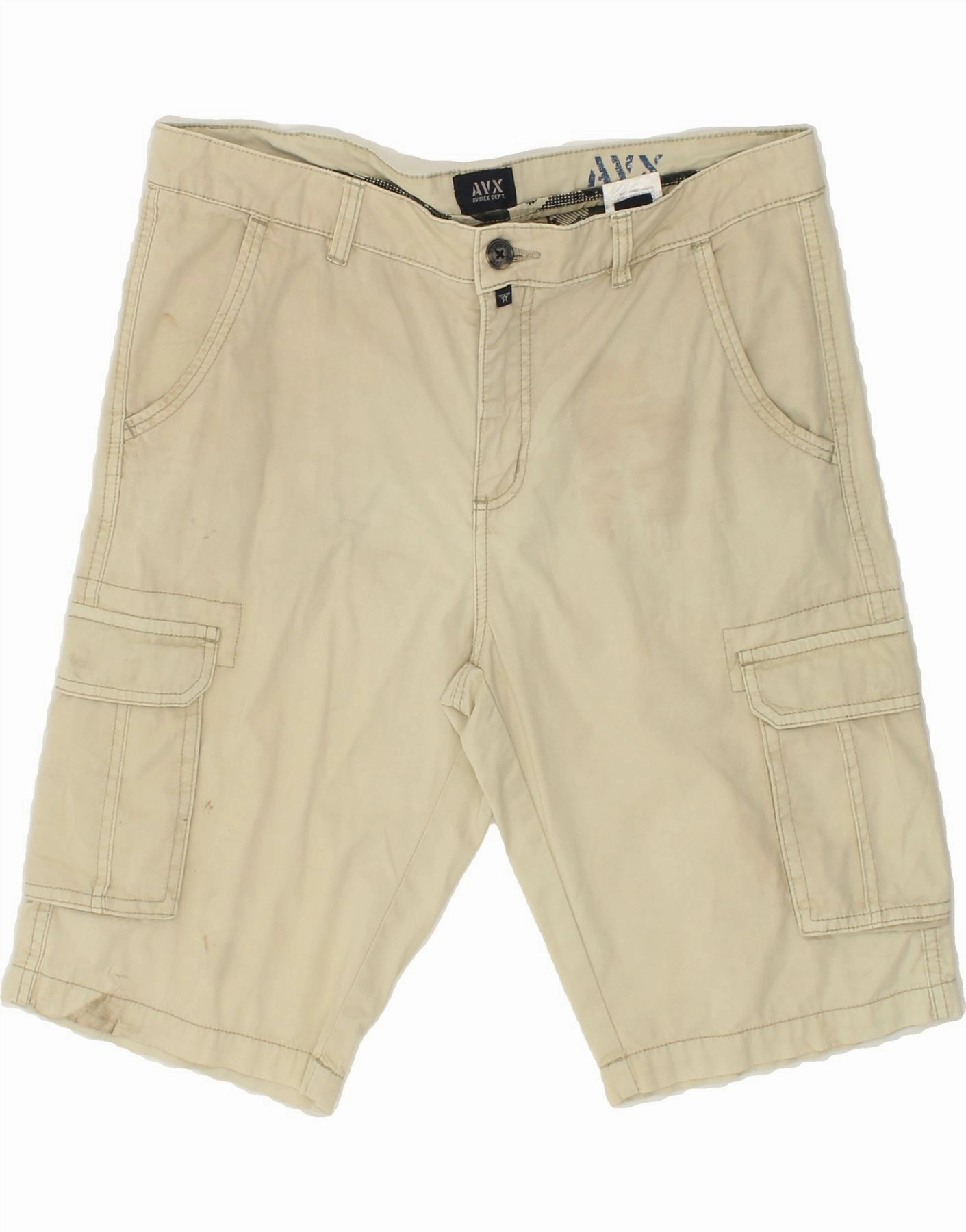 Elastic Waistband Design Soft touch finish AVIREX Mens Cargo Shorts IT 50 Large W34 Beige Cotton