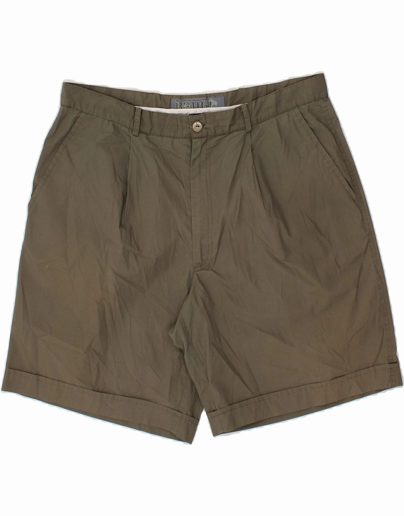 BRUGI Mens High Waist Chino Shorts IT 56 3XL W36 Khaki Polyester Snag Free Design