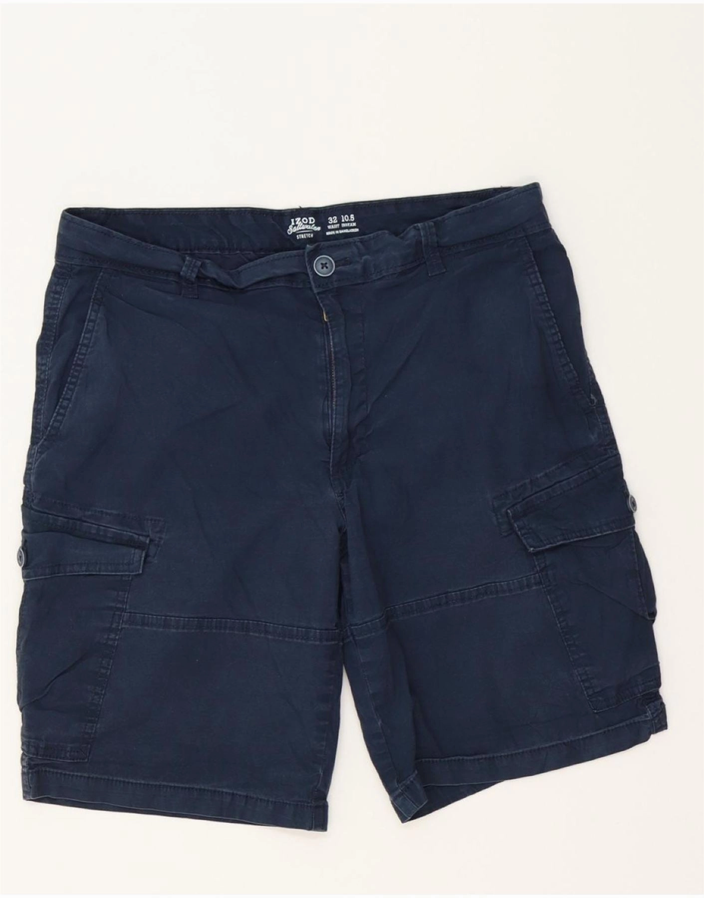 IZOD Mens Salt Water Cargo Shorts W32 Medium Navy Blue Cotton Core Stretch Ripstop Material