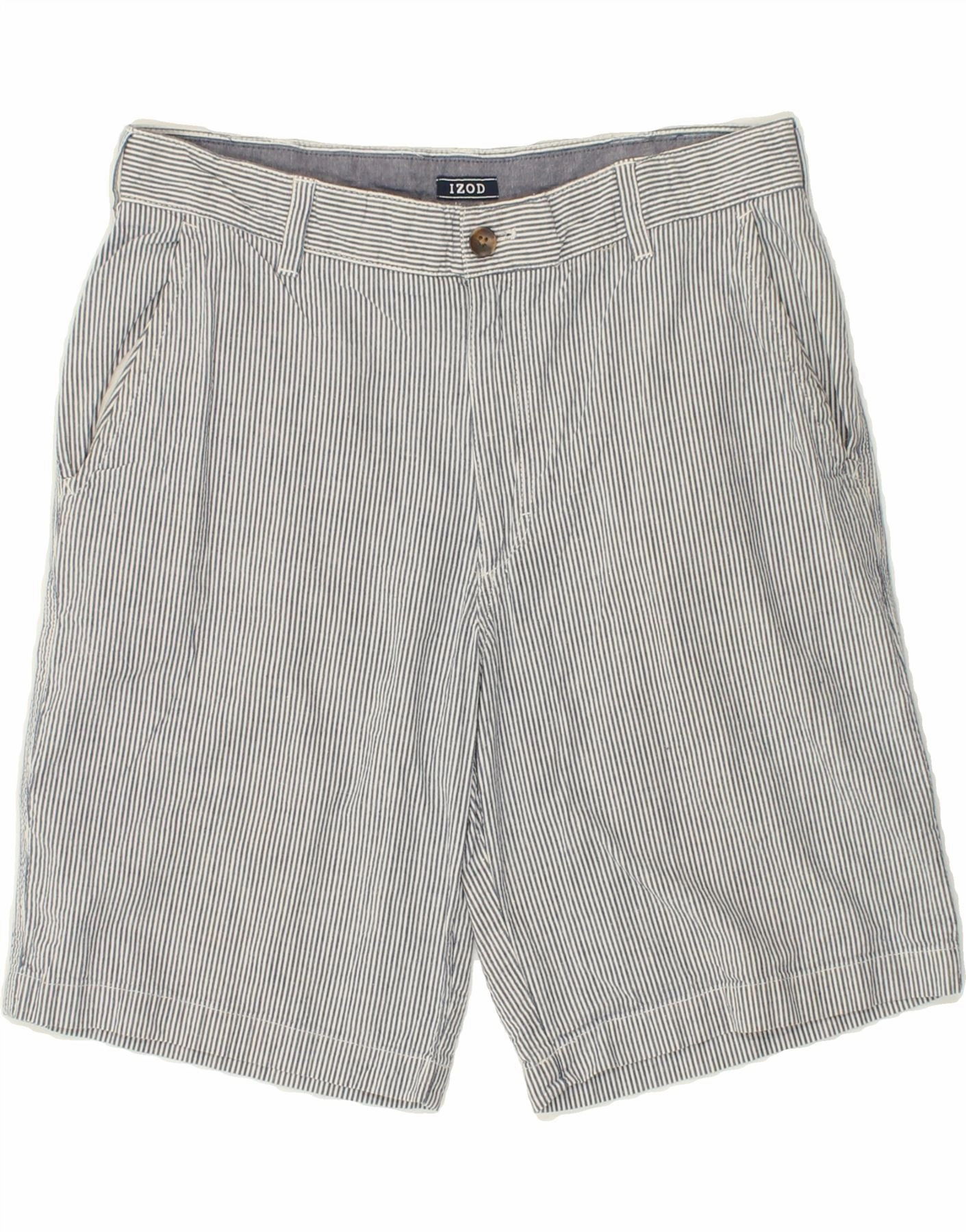 IZOD Mens Chino Shorts W34 Large Grey Pinstripe Athletic Wear