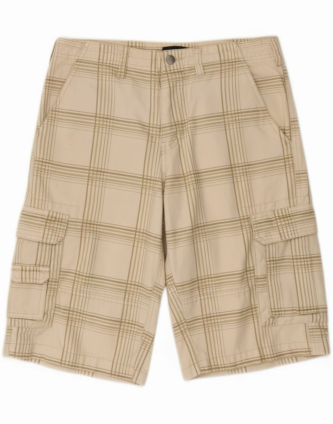 BLEND OF AMERICA Mens Cargo Shorts Small W29  Beige Check Cotton multiple pockets