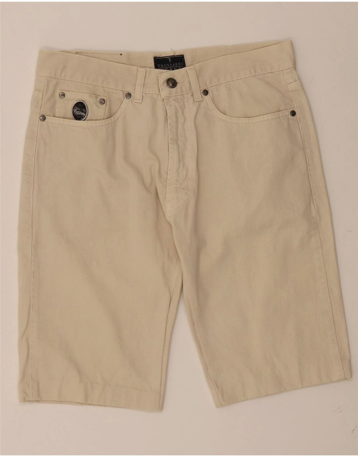 TRUSSARDI Mens Casual Shorts W32 Medium Beige Cotton present for him Reflective Safety Details