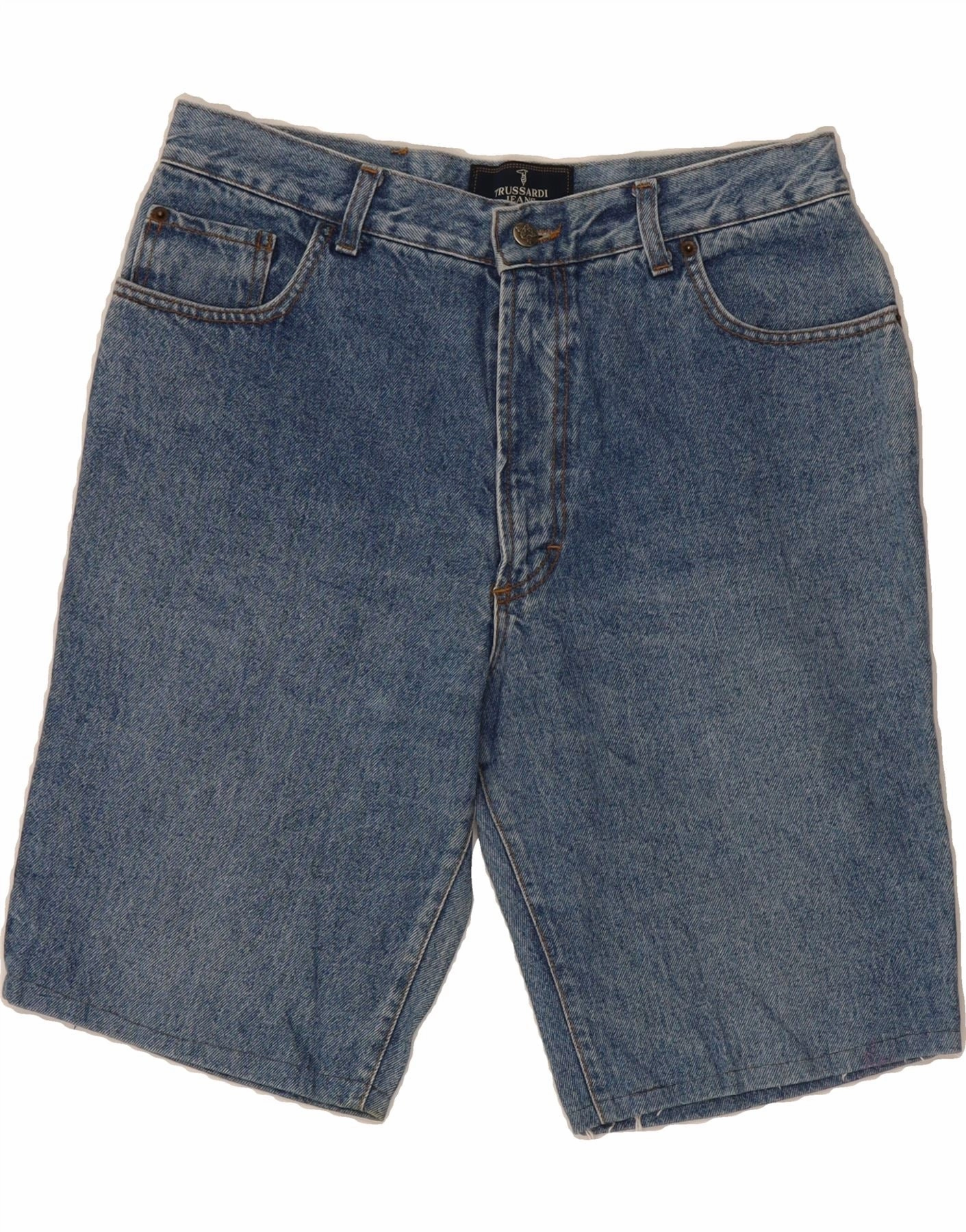 TRUSSARDI Mens Denim Shorts W32 Medium Blue Travel Style
