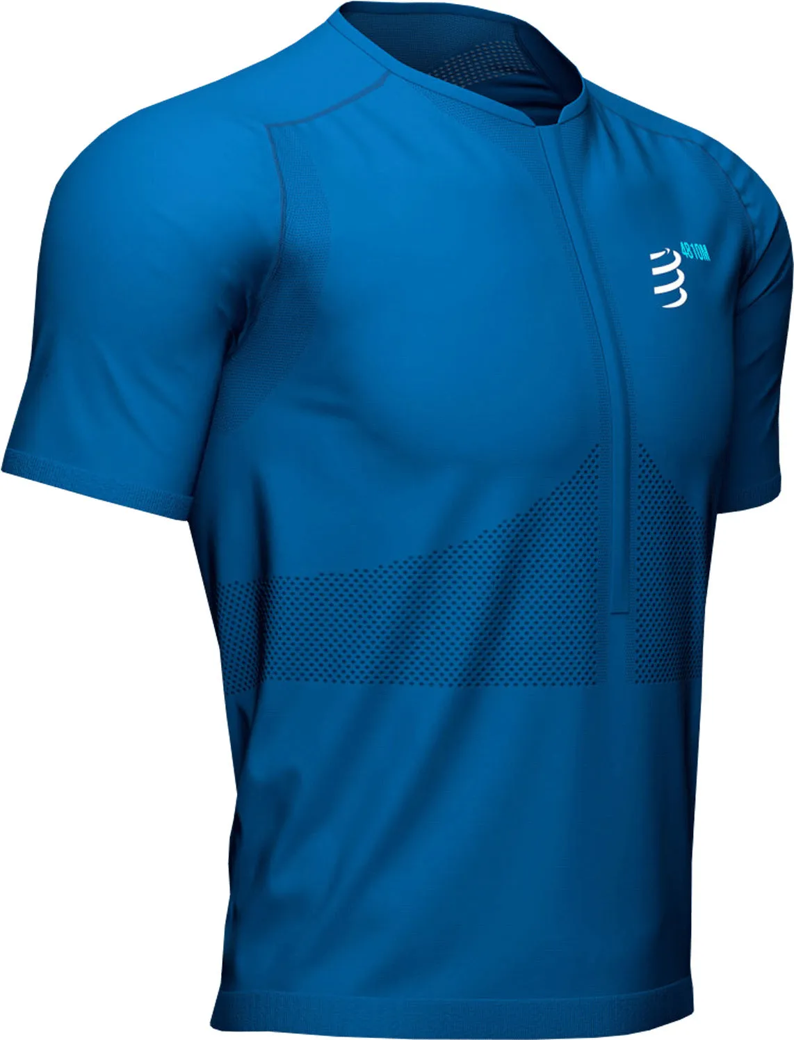 Tagless Neckline Outdoor Activity Compressport Trail Half Zip Short Sleeve Mens Running Top - Blue
