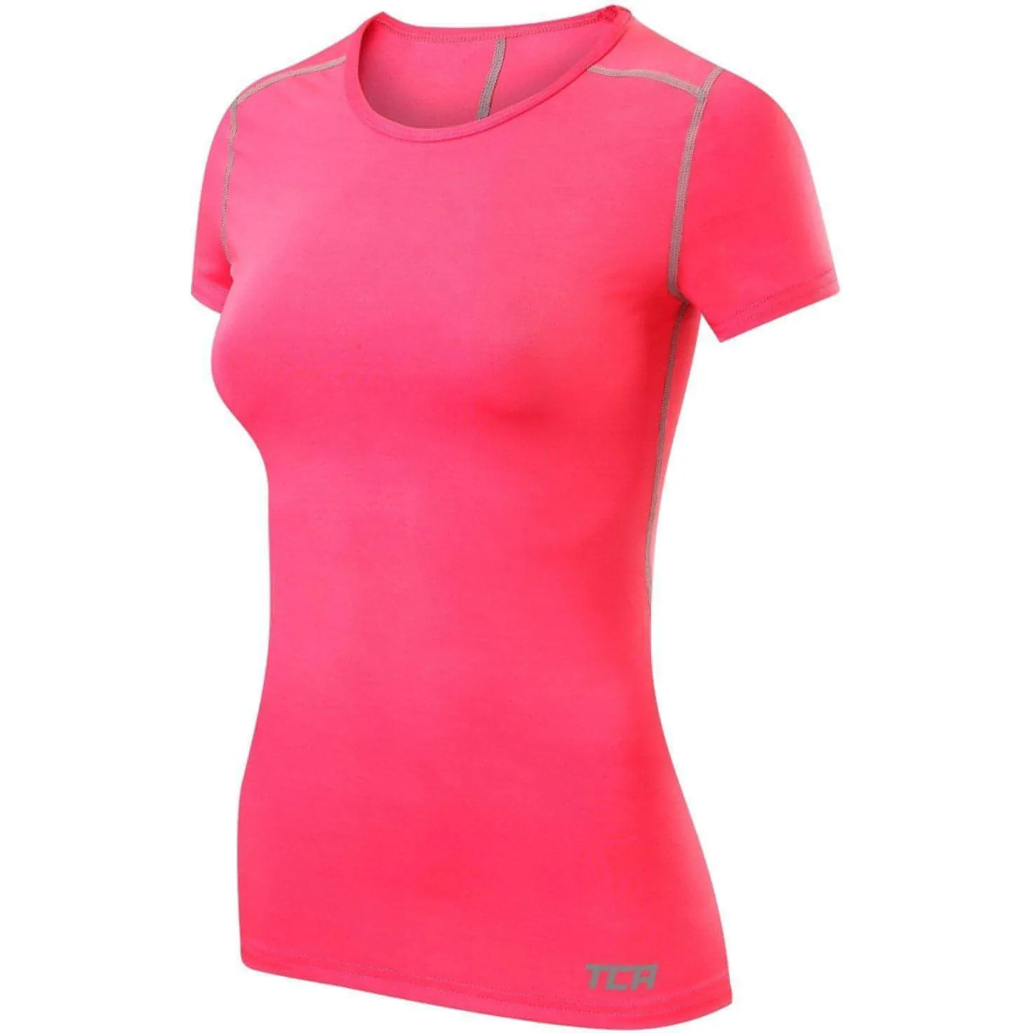 Eco Friendly Dye Seasonal Casual TCA Pro Performance Womens Short Sleeve Baselayer Running Top - Pink