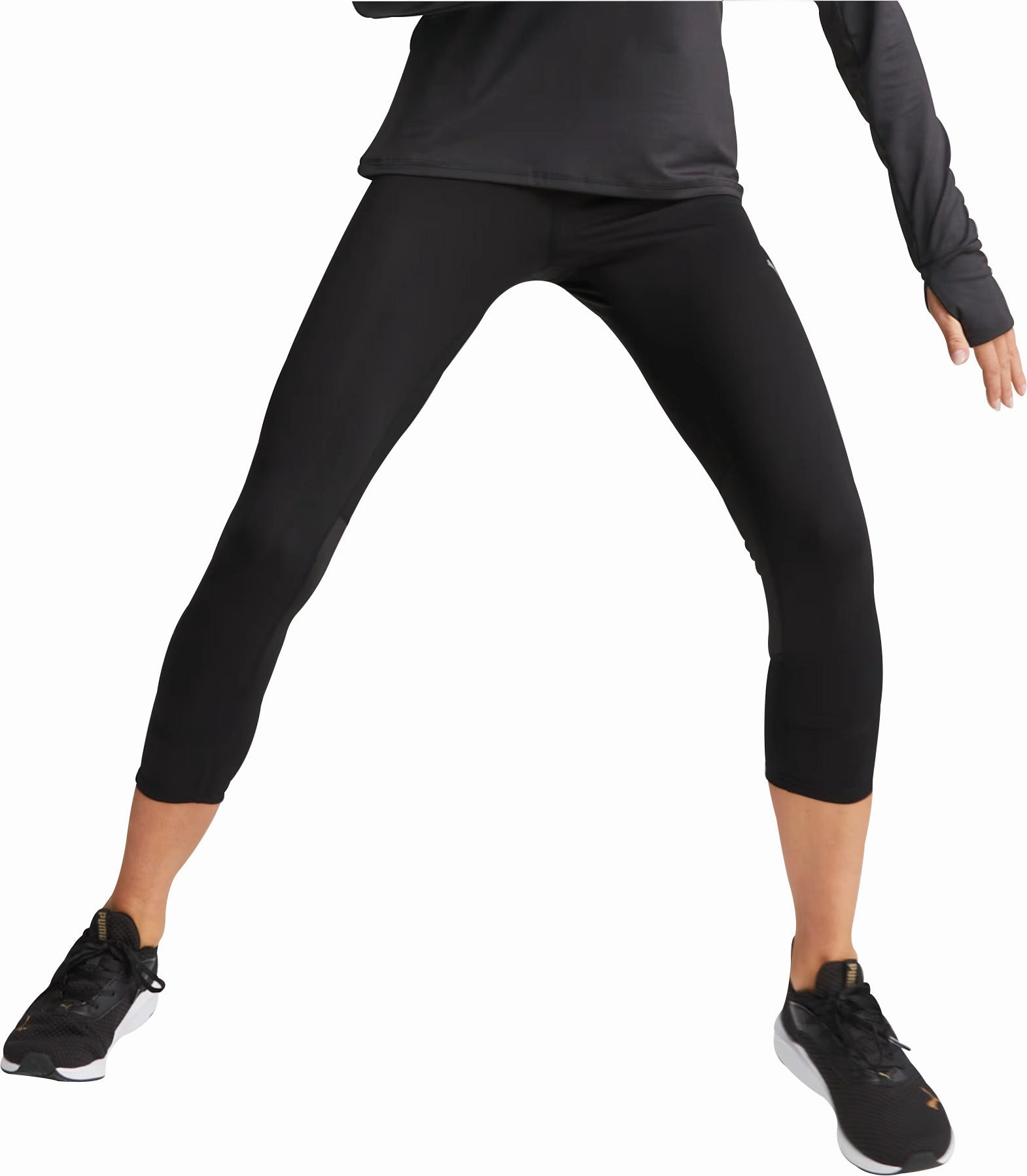 Mesh Ventilation Zones Puma Favourite 3/4 Capri Womens Running Tights - Black