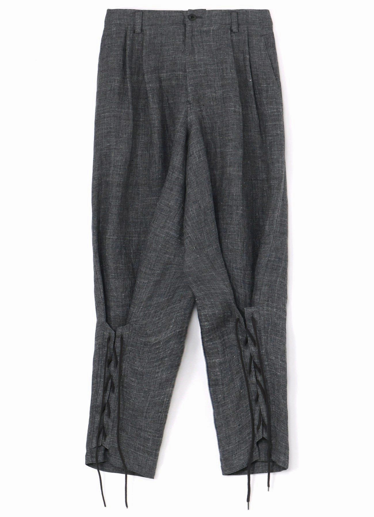 Multi Use Linen blend LINEN TWEED LACE UP HEM PANTS