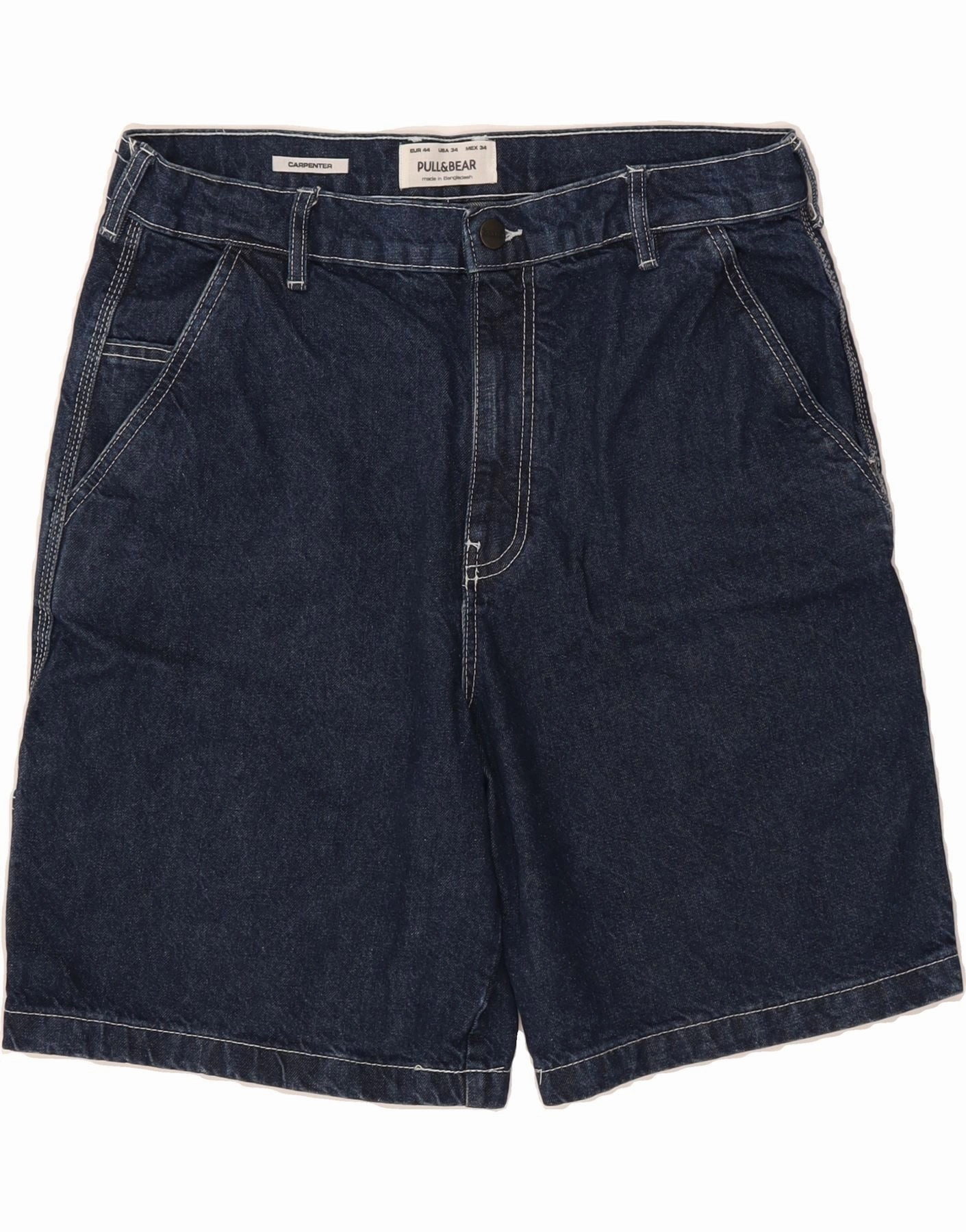 PULL & BEAR Mens Carpenter Cargo Denim Shorts W34 Large Navy Blue Cotton anti - static