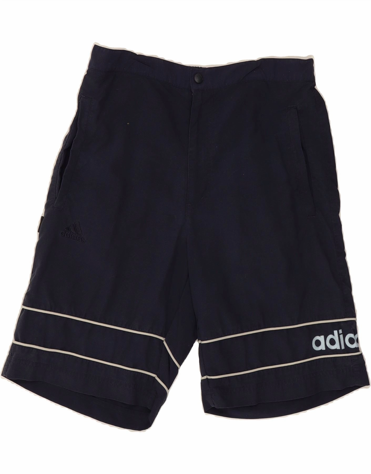 Ultra Breathable ADIDAS Mens Graphic Bermuda Shorts W32 Medium Navy Blue Pinstripe