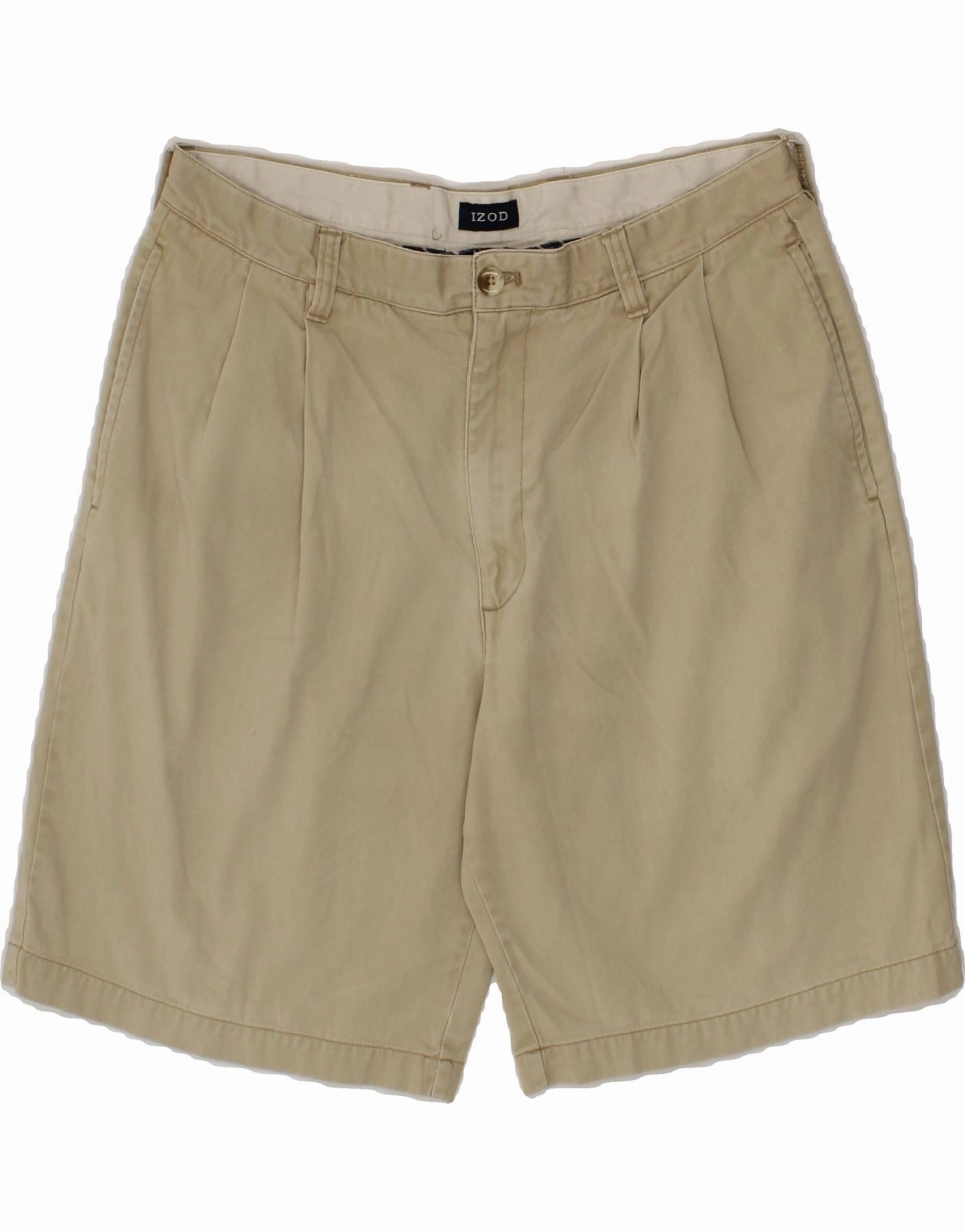 IZOD Mens Pegged Chino Shorts W33 Medium Beige Cotton Eco Friendly Dye BreathableWebbing
