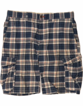 Effortless Wear Everyday Style SISLEY Mens Cargo Shorts IT 52 XL W36 Blue Check Cotton