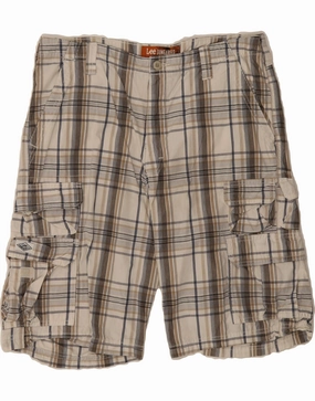 button fly swimming suit alternative LEE Mens Cargo Shorts W36 Large Beige Check Cotton