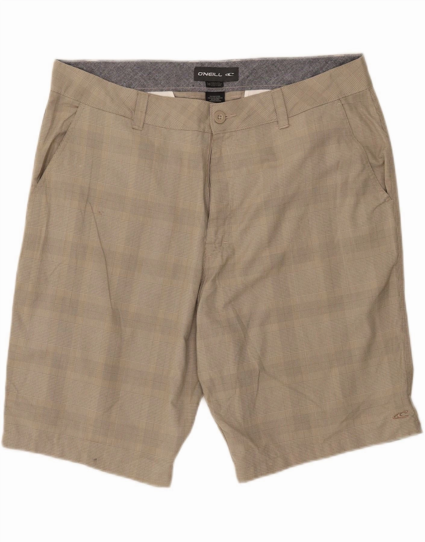 O'NEILL Mens Chino Shorts W38 XL  Grey Check Polyester Freedom Movement