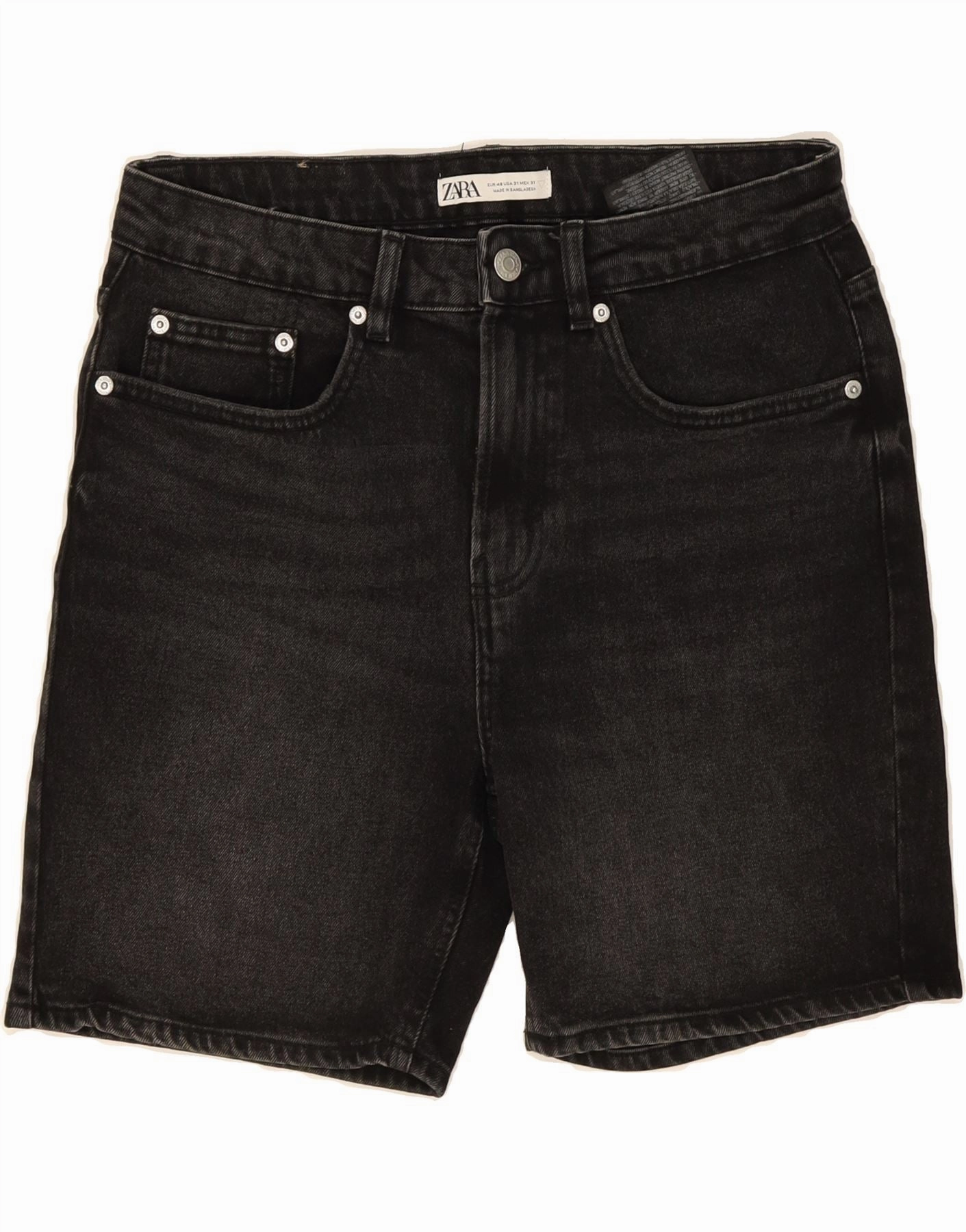 ZARA Mens Denim Shorts EU 40 Medium W31 Black Cotton Smooth Fit Light Motion Fit