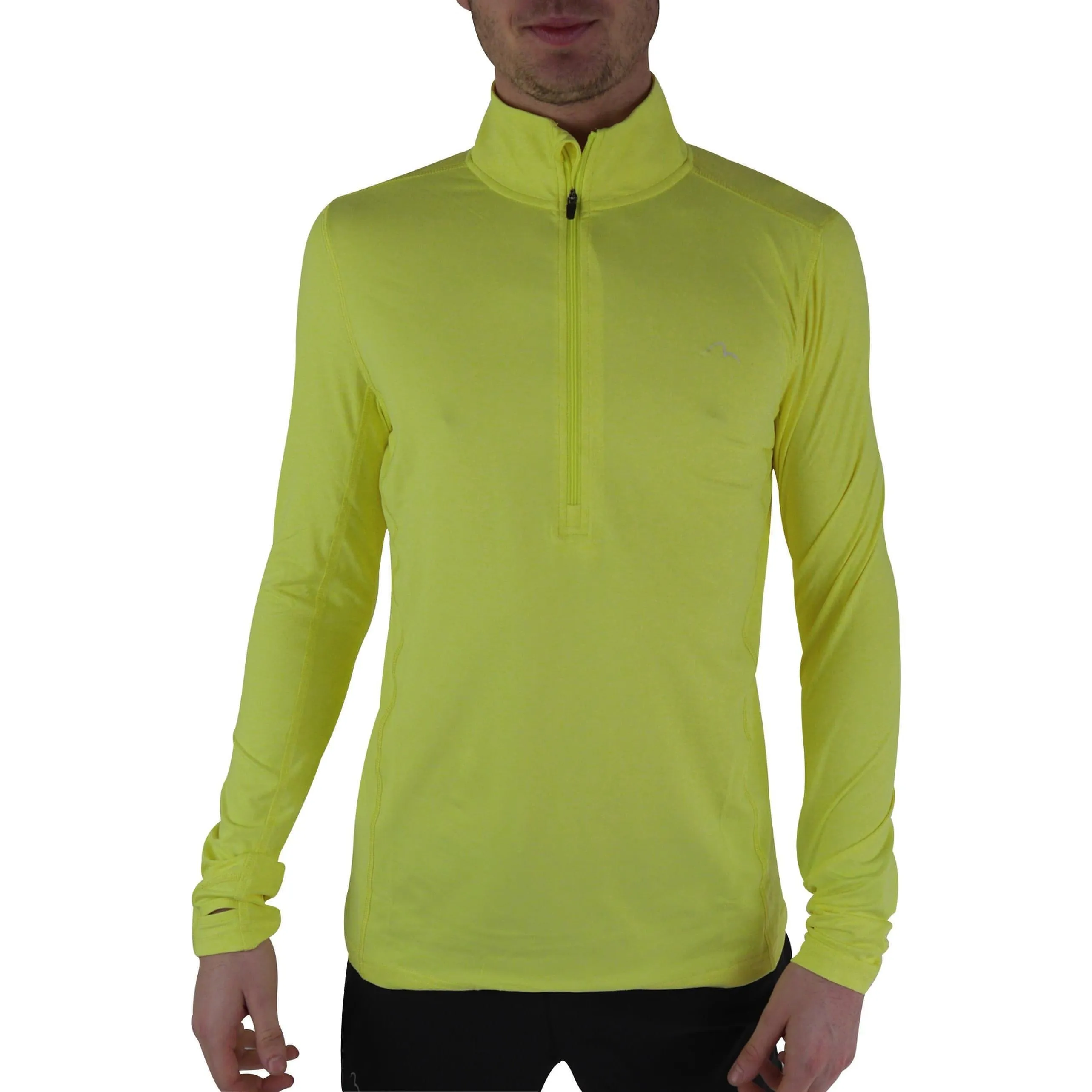 More Mile Half Zip Long Sleeve Mens Running Top - Yellow Lightweight Layer