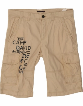 Tactical Attachment Loops CAMP DAVID Mens Graphic Cargo Shorts XL W40  Beige Cotton