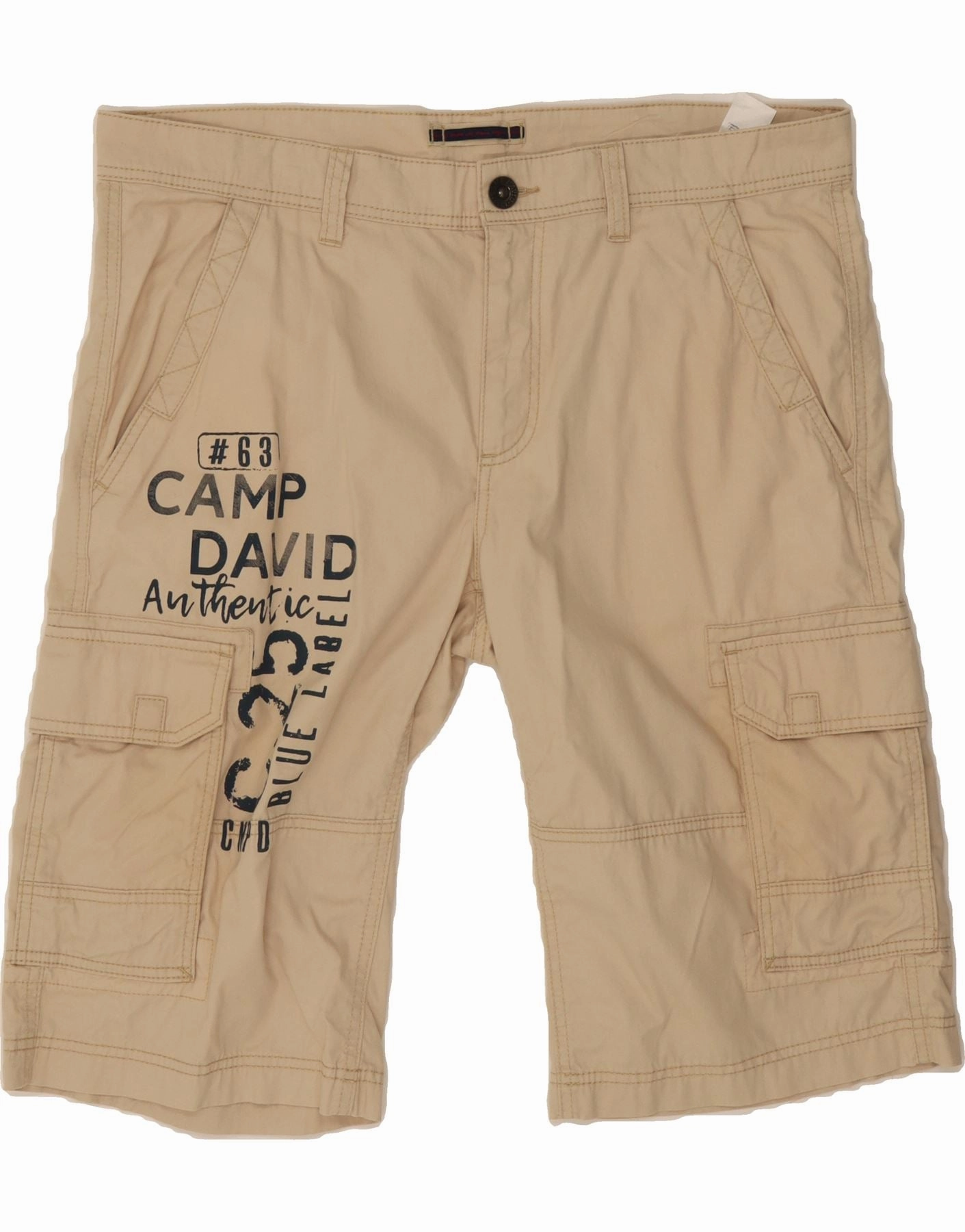 Tactical Attachment Loops CAMP DAVID Mens Graphic Cargo Shorts XL W40  Beige Cotton