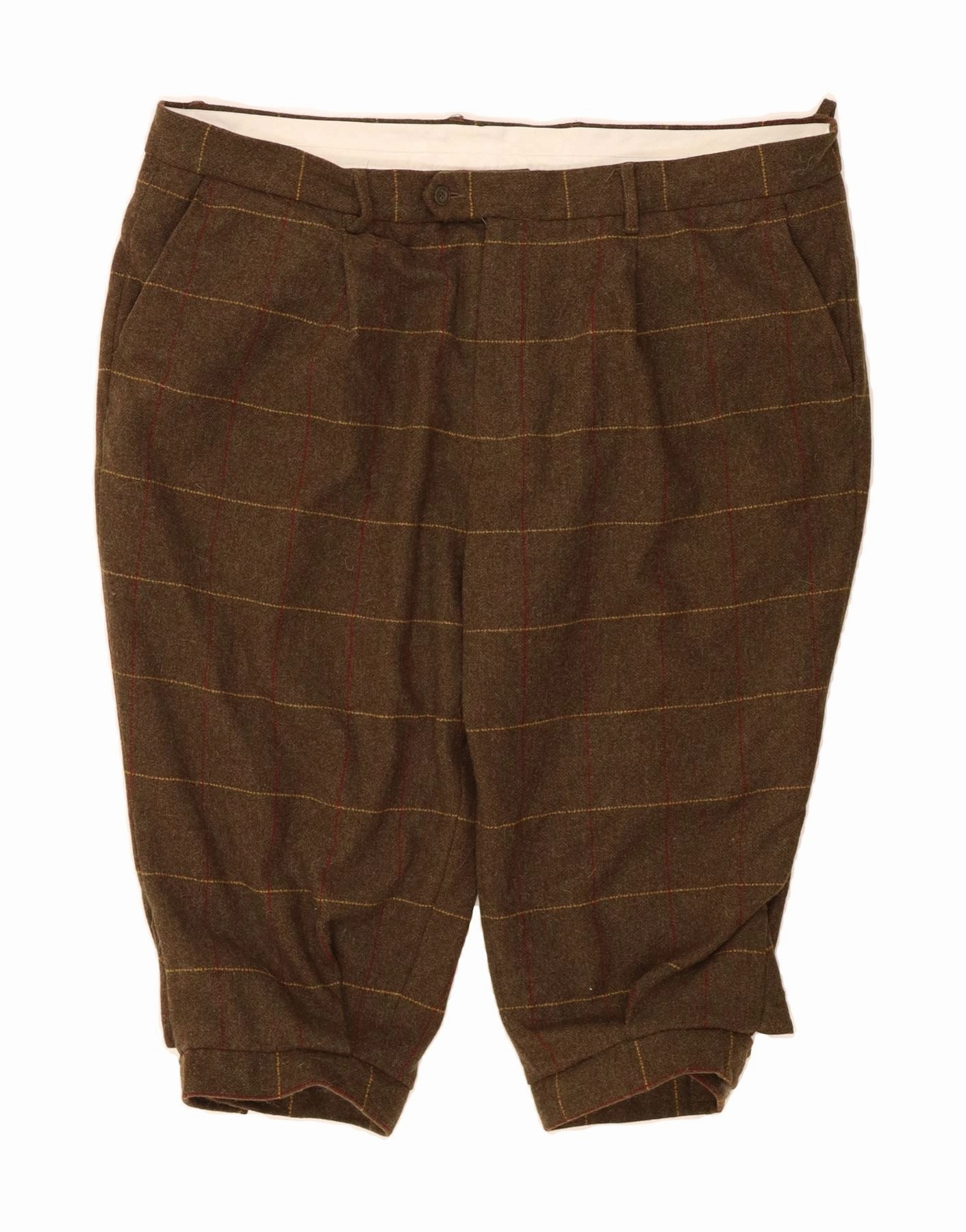 ALAN PAINE Mens Bermuda Shorts  W46 3XL Brown Check Wool Floral Print