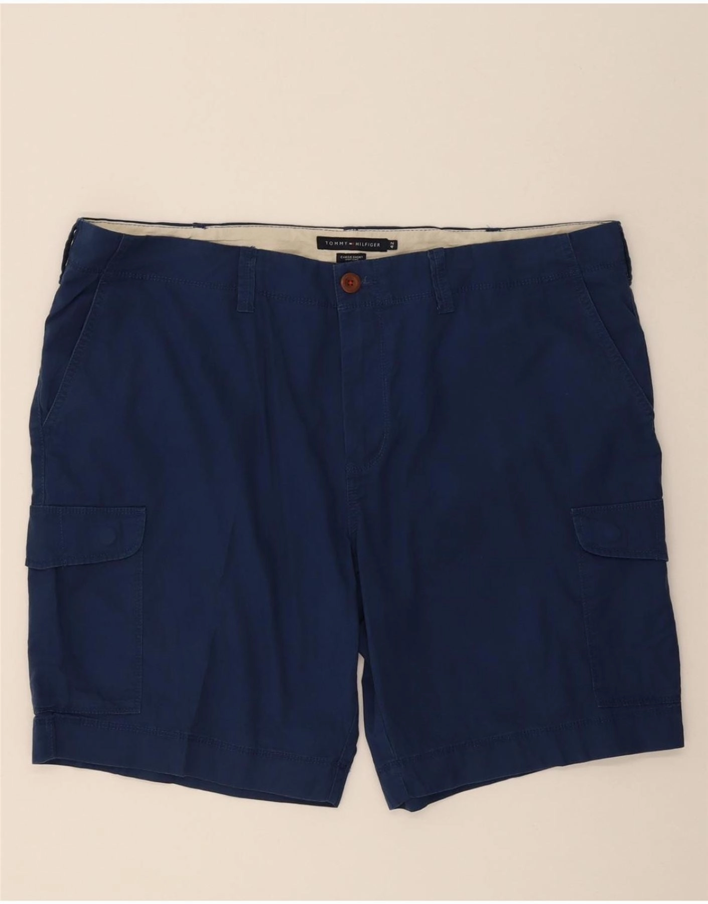 TOMMY HILFIGER Mens Cargo Shorts W42 2XL Navy Blue Cotton Vented Hem Details