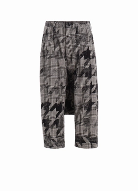 Durable Construction COTTON/LINEN PLAID??BIG HOUNDSTOOTH CUFFED HEM SARROUEL PANTS
