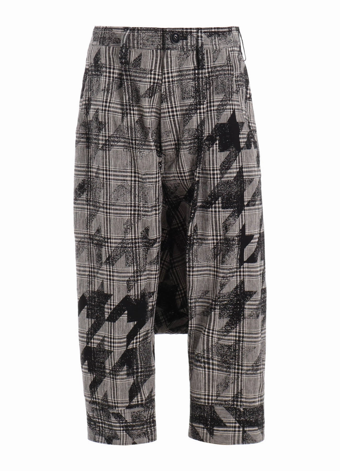 COTTON/LINEN PLAID??BIG HOUNDSTOOTH CUFFED HEM SARROUEL PANTS Sport Wear Fit HeatRegulating