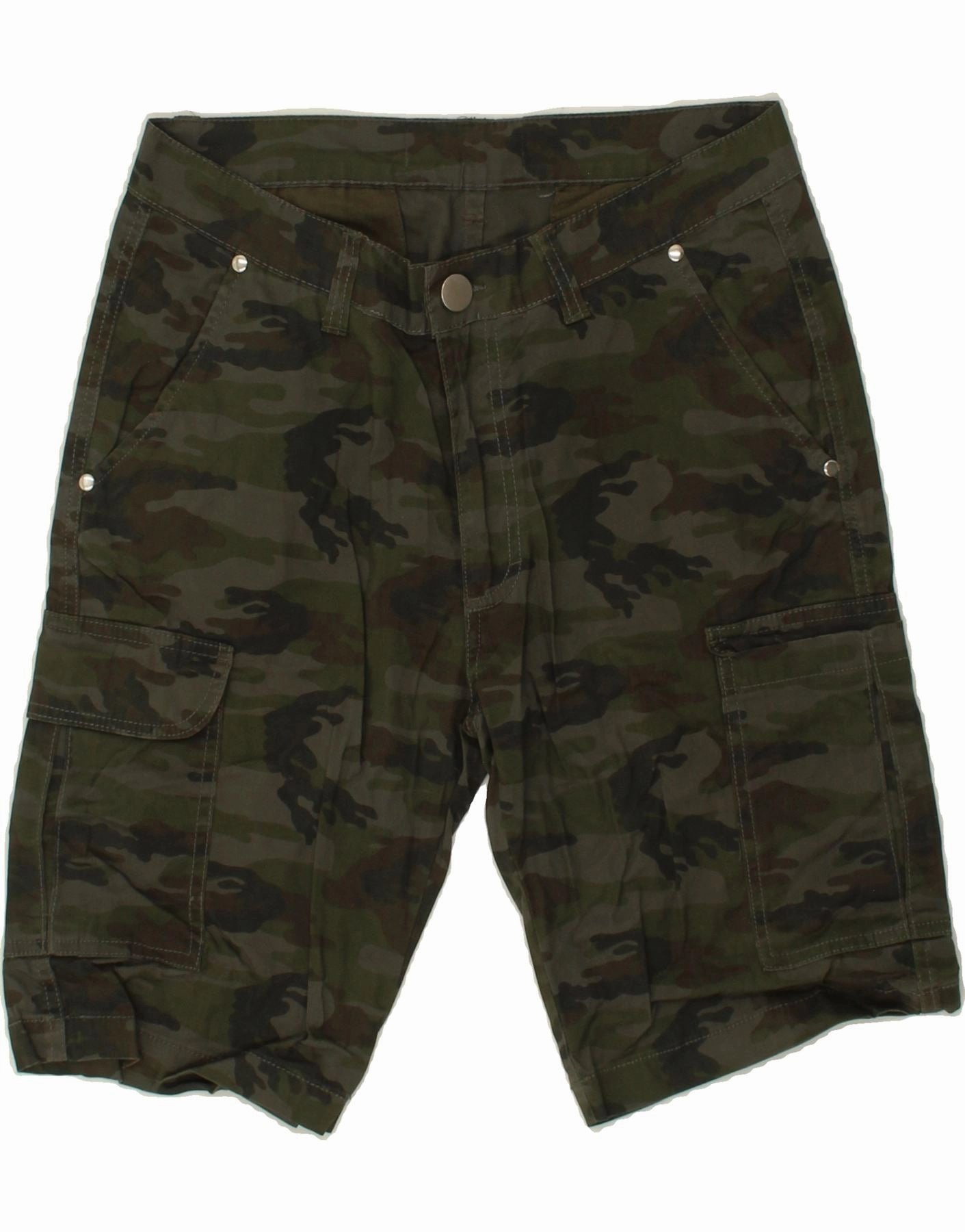 VINTAGE Mens Cargo Shorts IT 48 Medium W30 Khaki Camouflage Cotton Flexible Comfort Wear