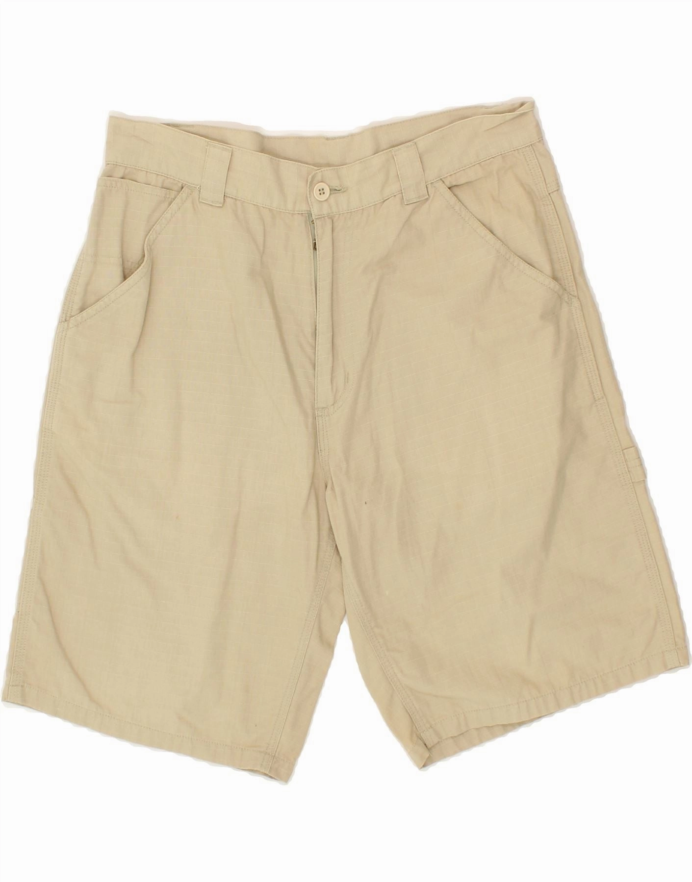 Stretchy Hemline Simple Waist VINTAGE Mens Cargo Shorts Medium W30  Beige Check Cotton