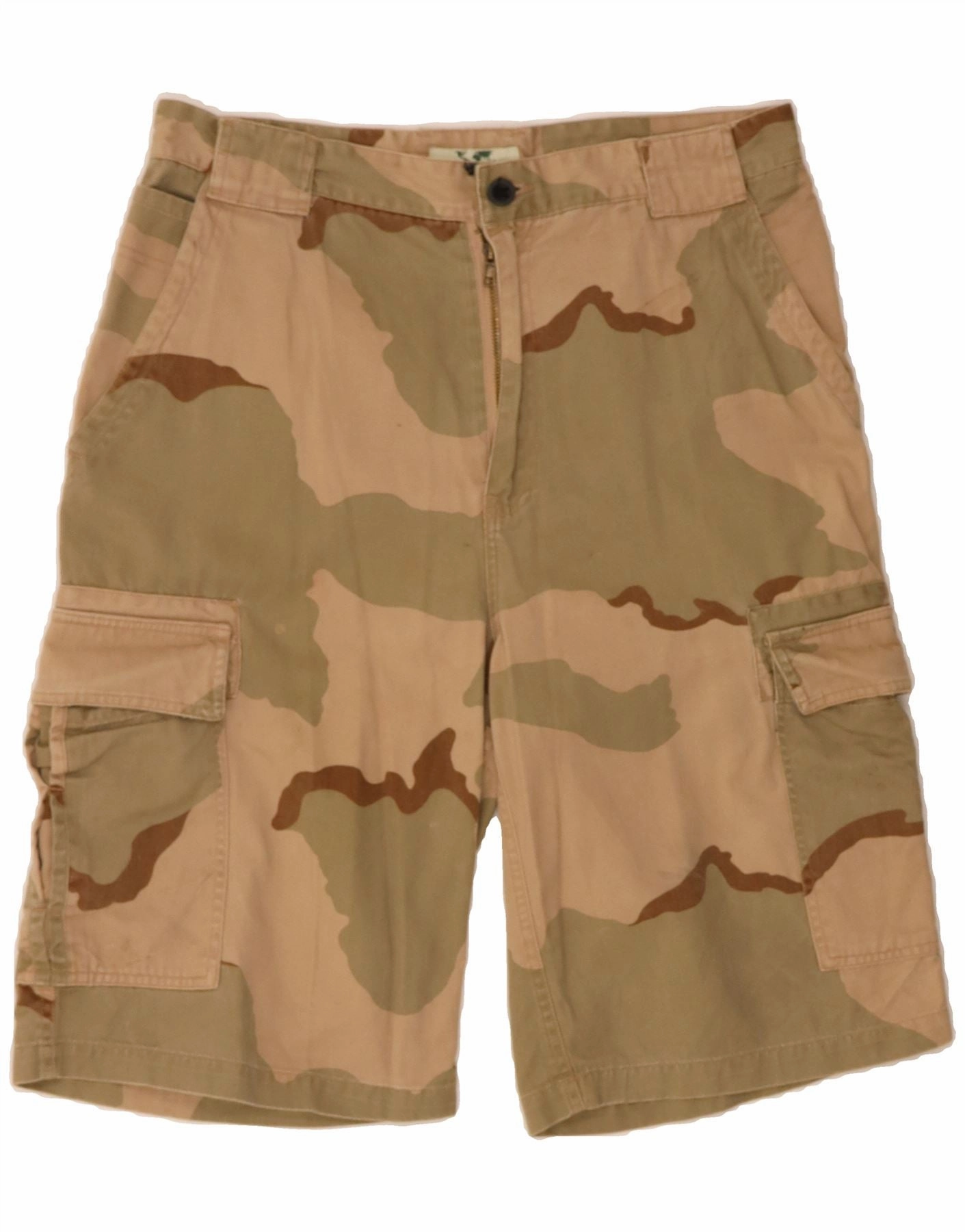 VINTAGE Mens Cargo Shorts Medium W32 Beige Camouflage Wrinkle-Resistant