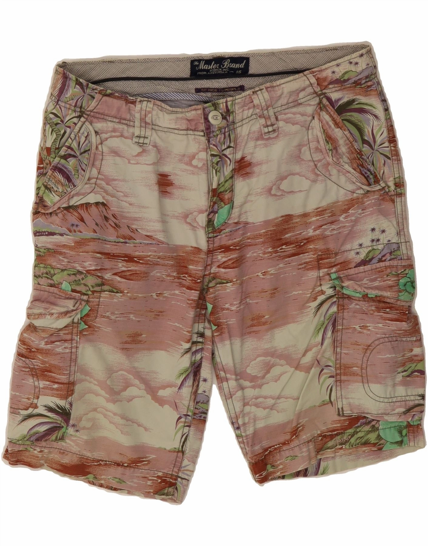 VINTAGE Mens Cargo Shorts W31 Medium Multicoloured Hawaiian garden party wear Seamless Edge Design
