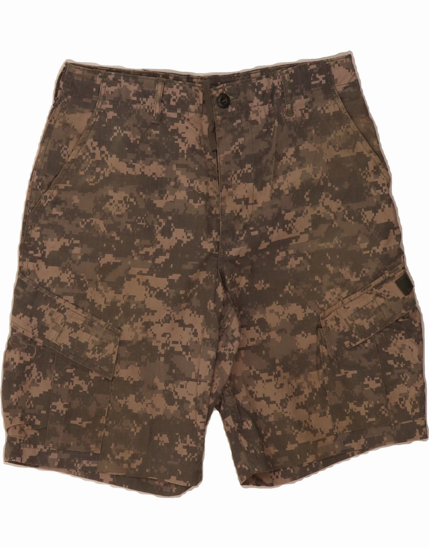 VINTAGE Mens Cargo Shorts W32 Medium  Khaki Camouflage button fly No Friction