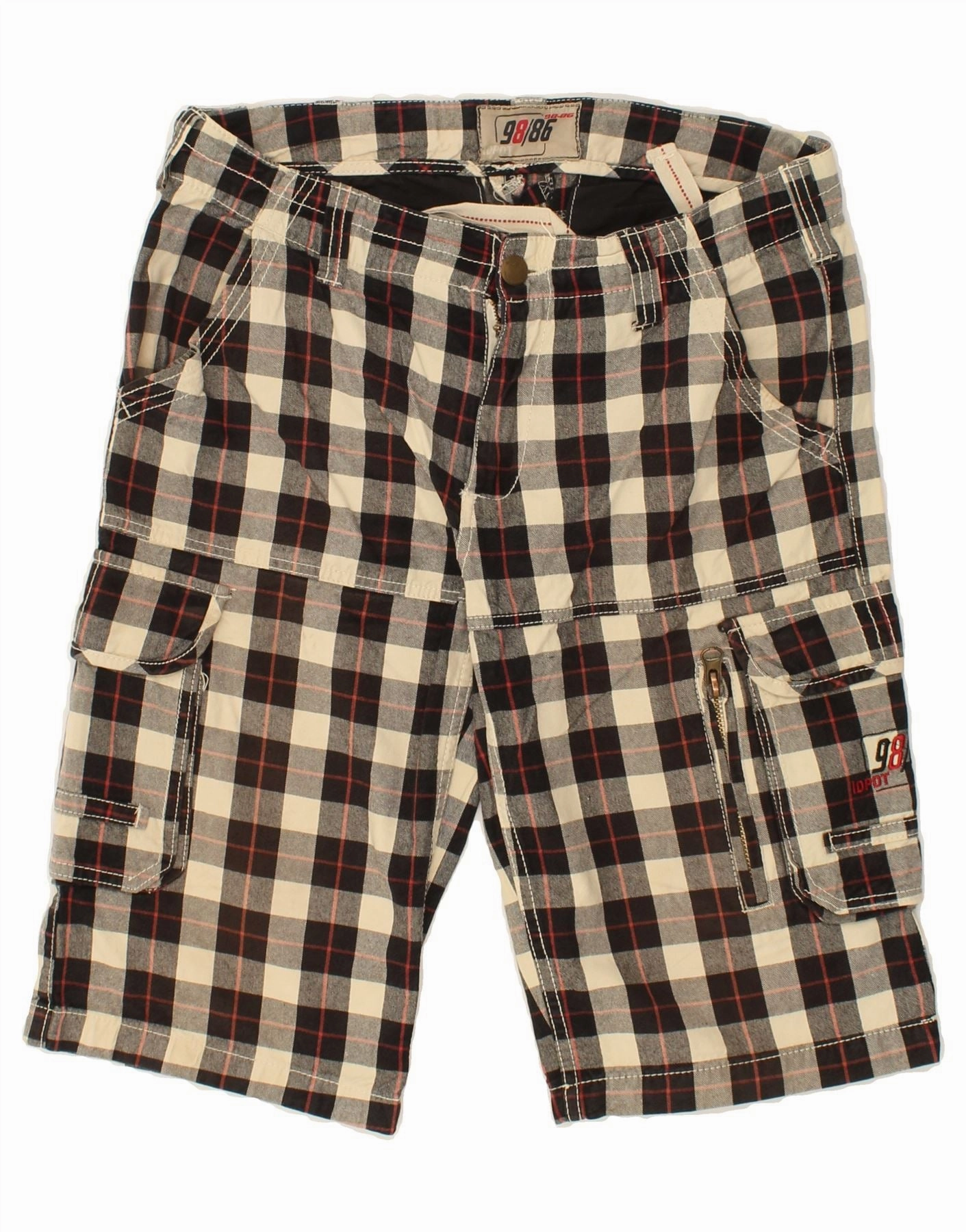 Stay Cool VINTAGE Mens Cargo Shorts W33 Medium Beige Check Cotton