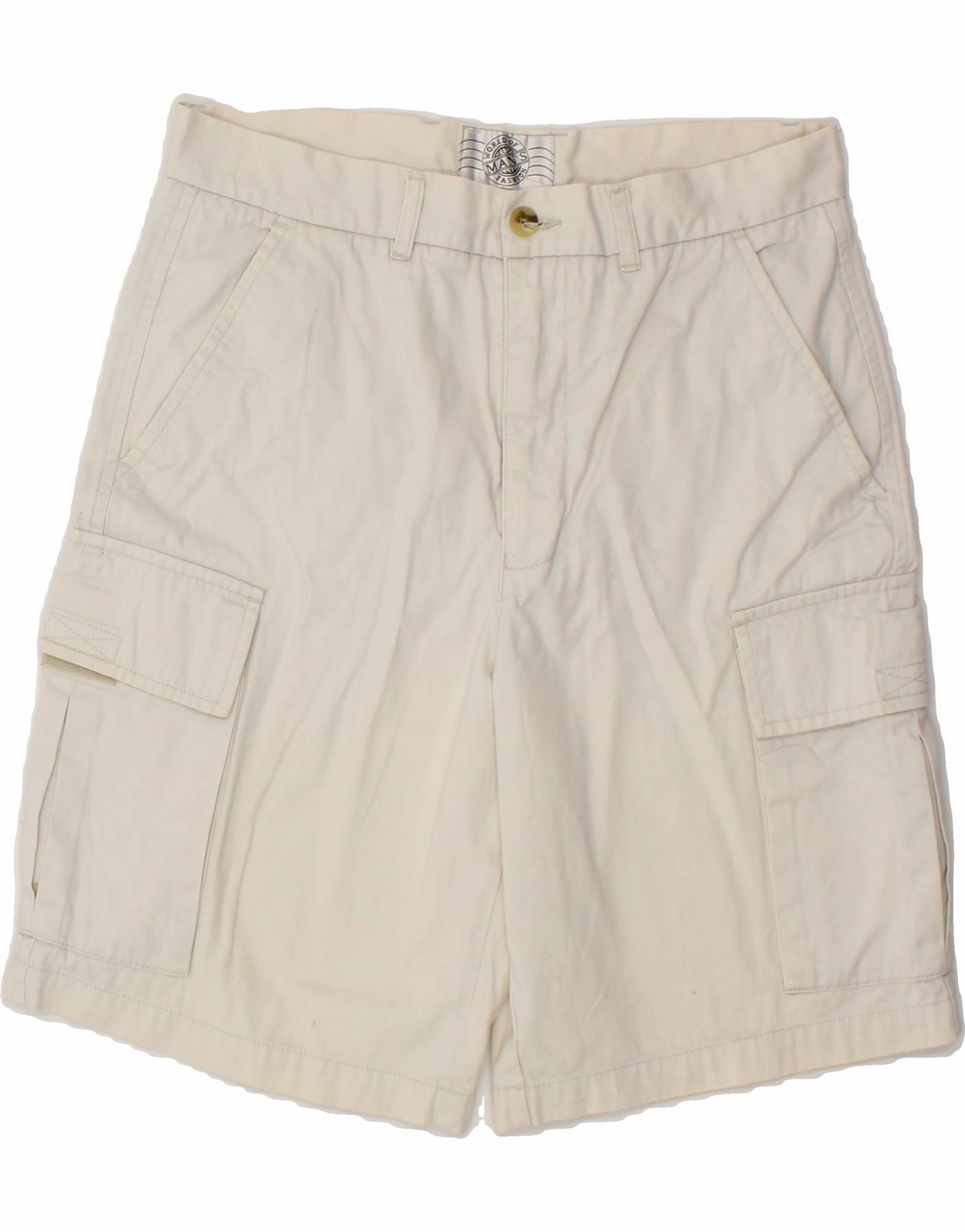 VINTAGE Mens Cargo Shorts W34 Large  Beige Cotton Wear Resistant Fabric Ripstop Material