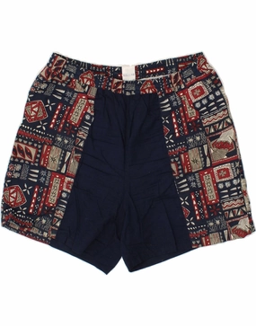 VINTAGE Mens Casual Shorts XL W38 Navy Blue Fair Isle Cotton Breezy Layer Light Stretch