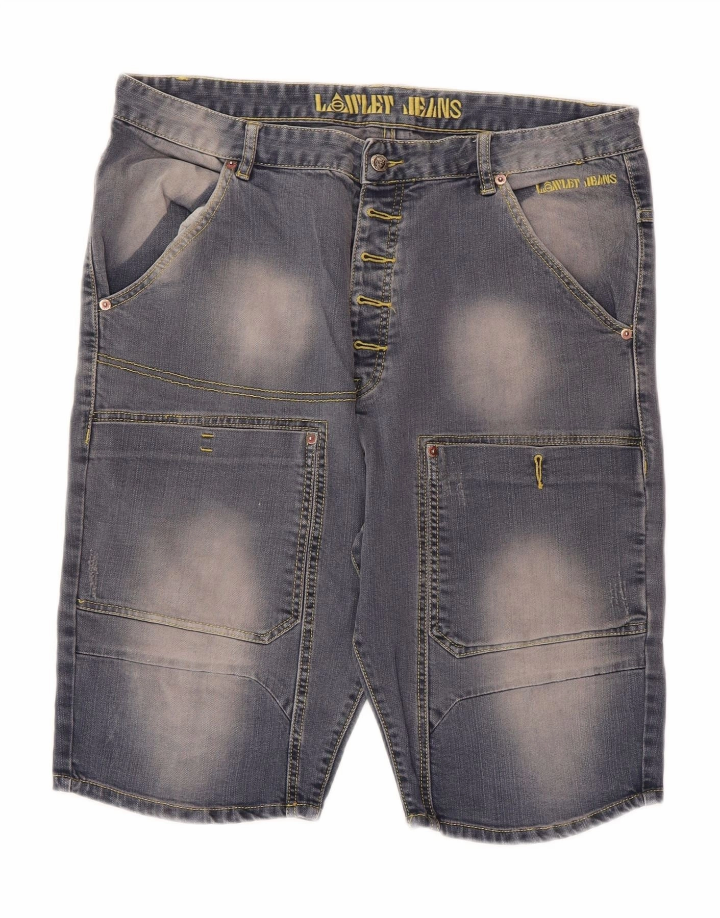 VINTAGE Mens Denim Shorts W36 Large Grey Cotton Basic Stretch Ombre effect