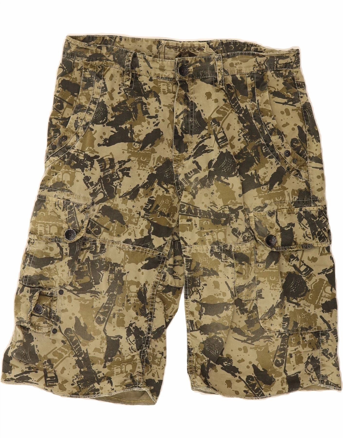 Bold colors Reinforced Hems VINTAGE Mens Graphic Cargo Shorts Large W36  Khaki Camouflage Cotton