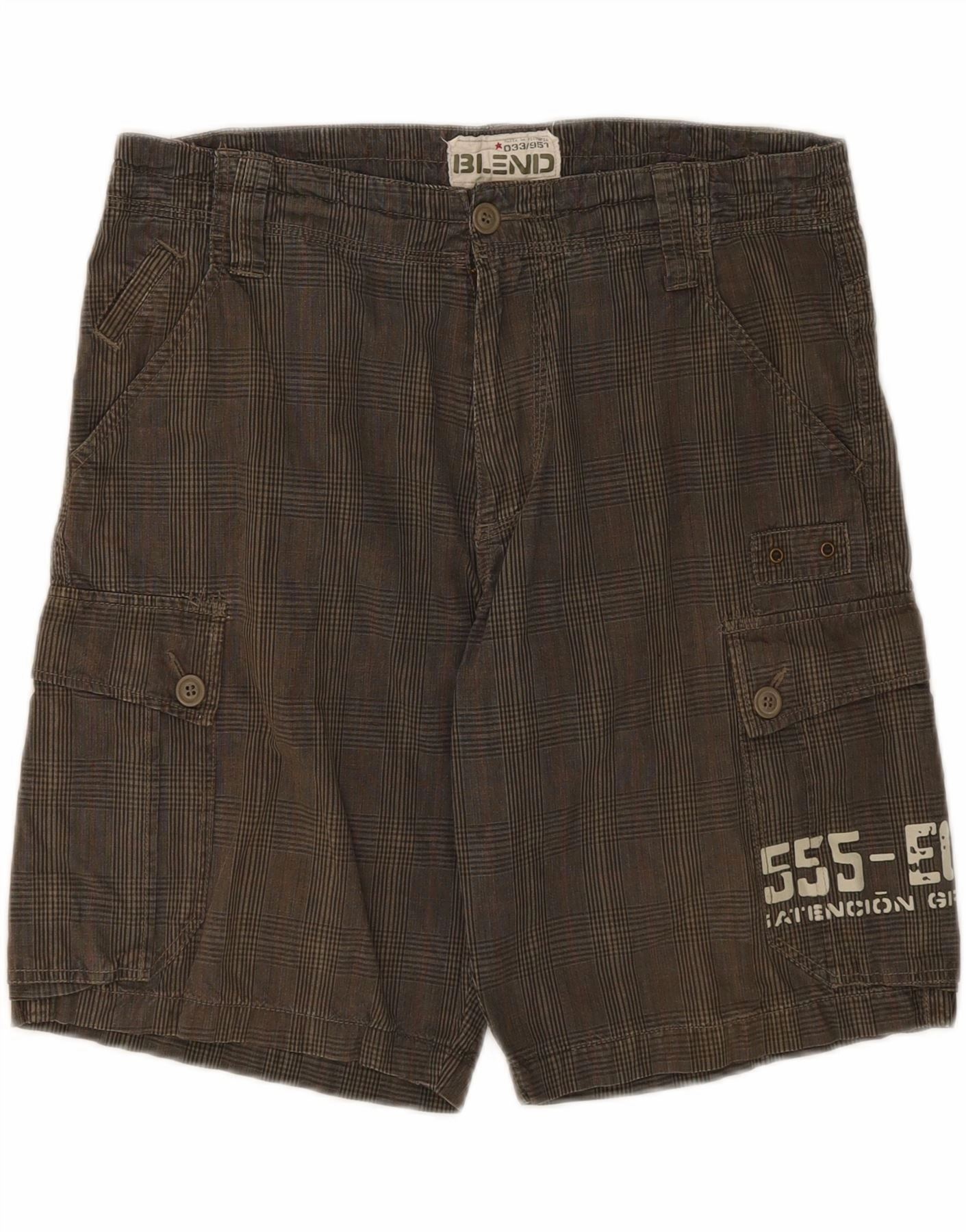 VINTAGE Mens Graphic Cargo Shorts Large W36 Khaki Check Cotton Lounge Ready ethnic style