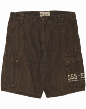 VINTAGE Mens Graphic Cargo Shorts Large W36 Khaki Check Cotton Lounge Ready ethnic style