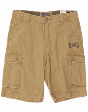 Designer Style Gym Wear VINTAGE Mens Graphic Cargo Shorts Medium W32 Beige Cotton