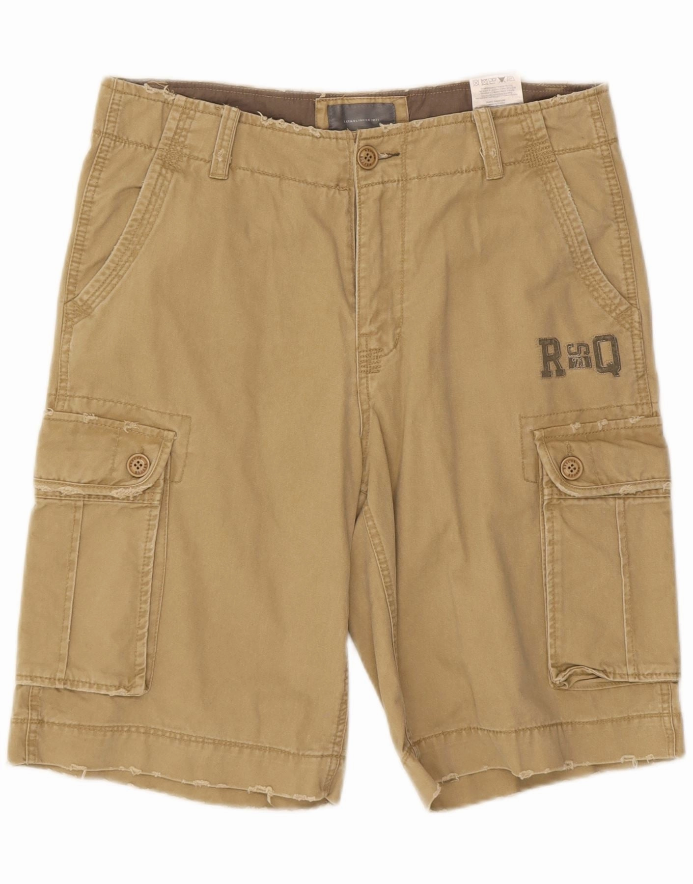 Designer Style Gym Wear VINTAGE Mens Graphic Cargo Shorts Medium W32 Beige Cotton