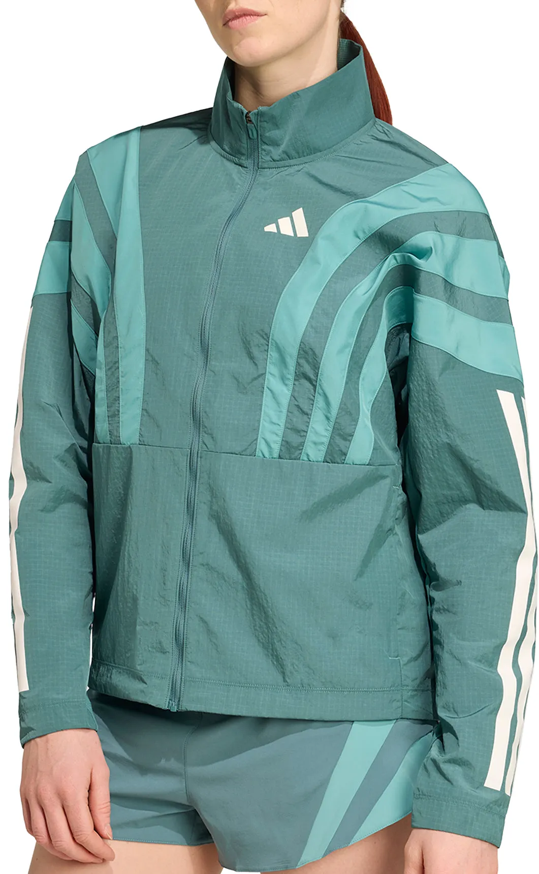 Removable Inner Layer NoiseFreeMaterial adidas Adizero Archive Womens Running Jacket - Green