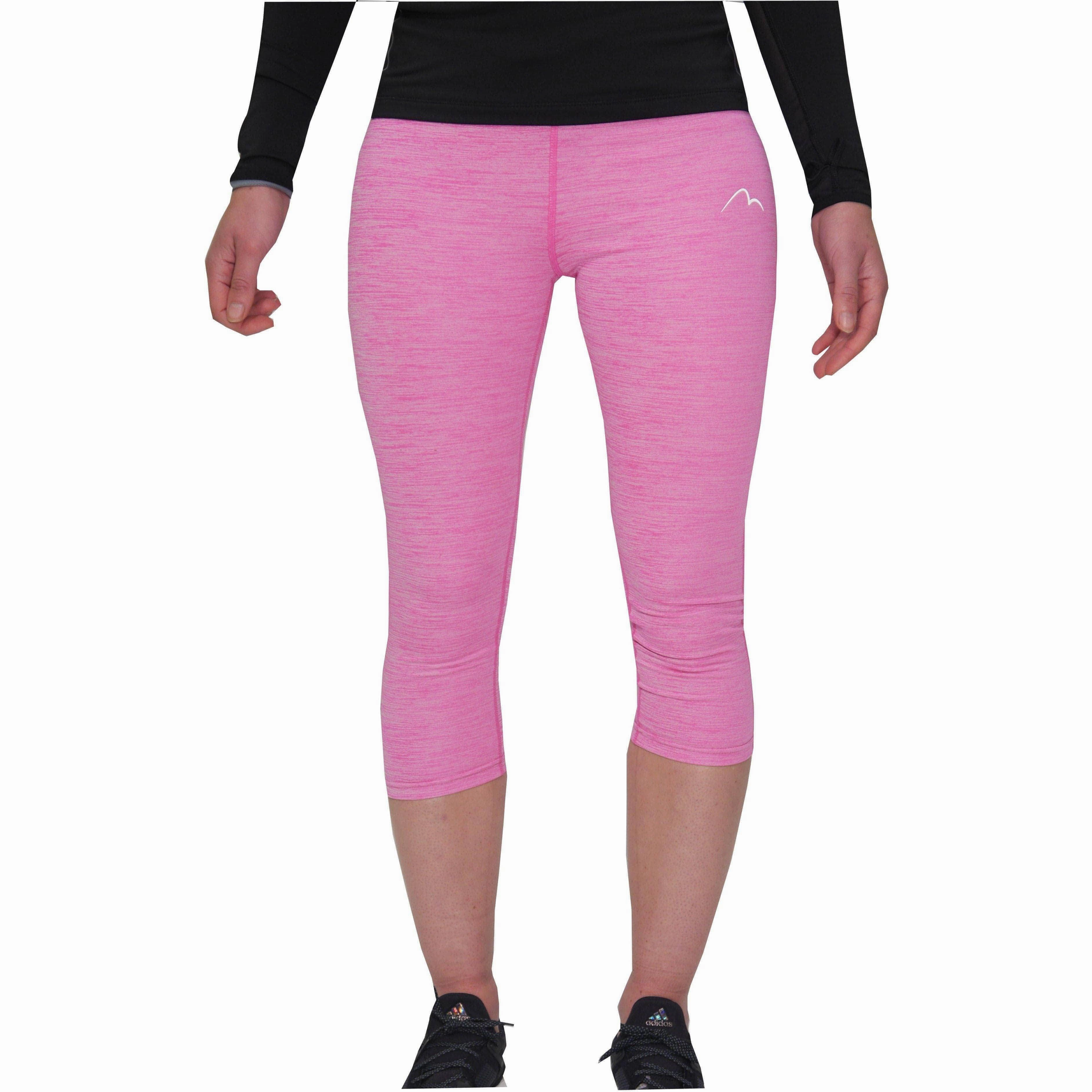 Casual Wearer Loose Fit Dance Practice Seamless Design More Mile Heather Girls 3/4 Capri Running Tights - Pink